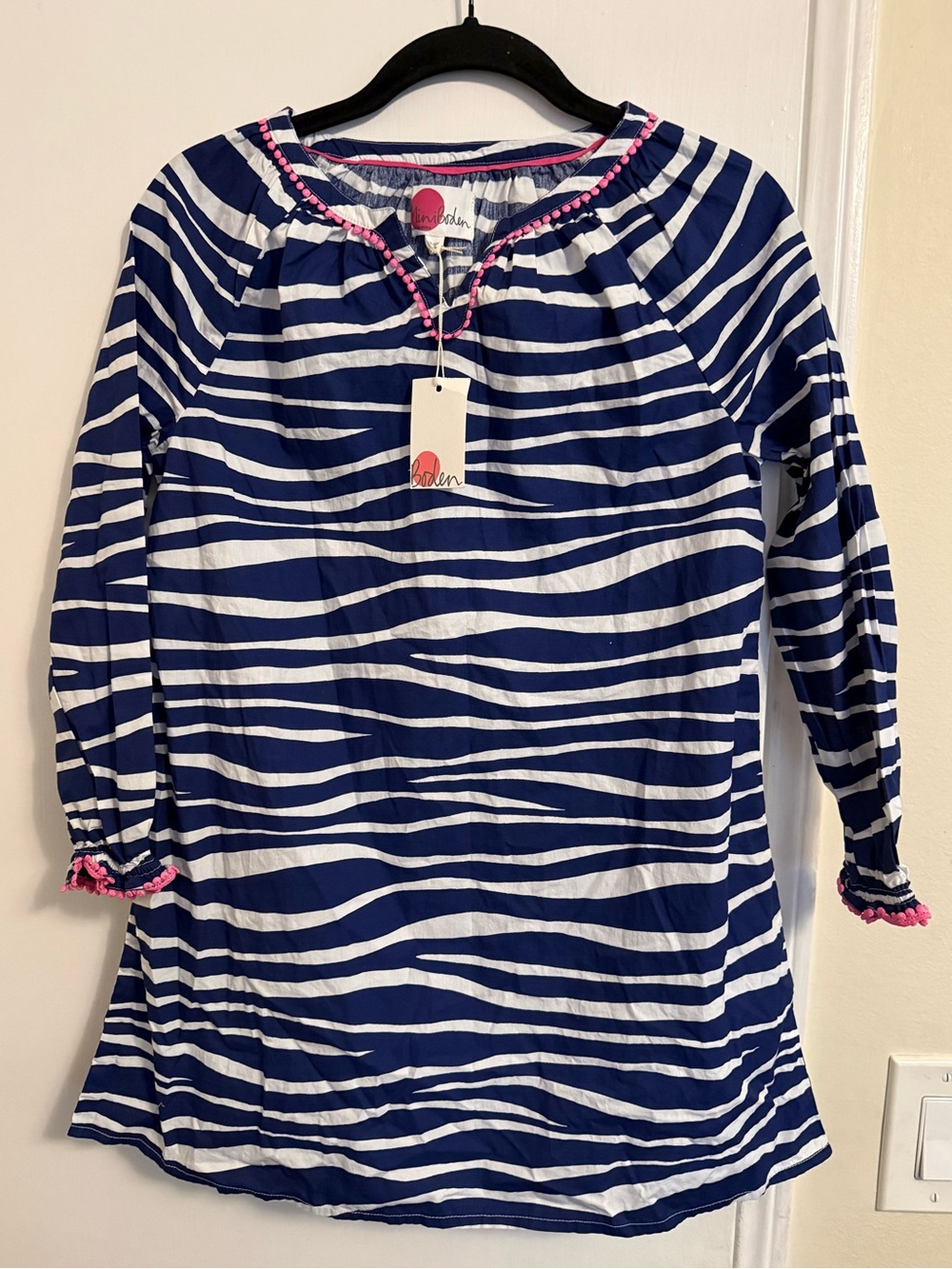 Mini Boden Navy and White Striped Tunic with Pink Trim